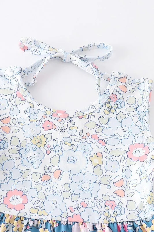 Navy floral print ruffle dress