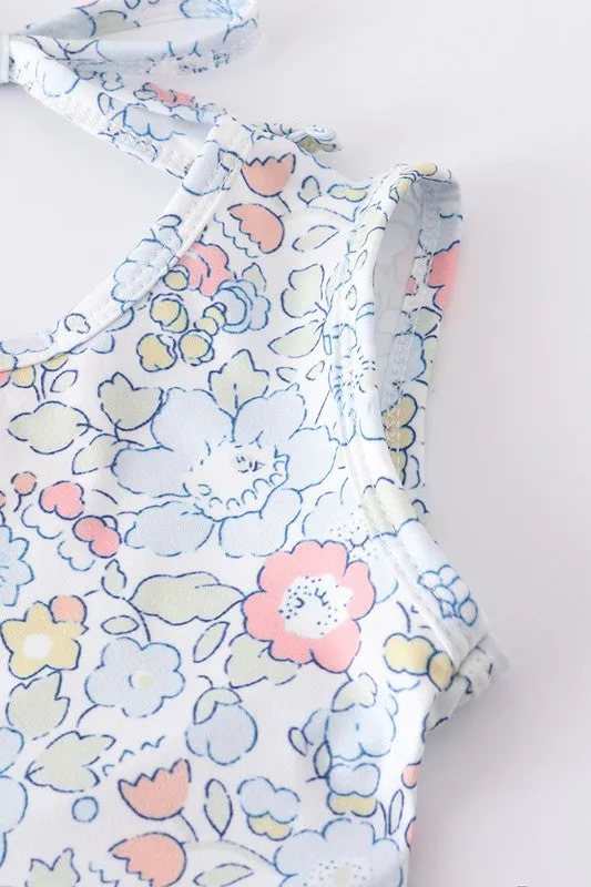 Navy floral print ruffle dress