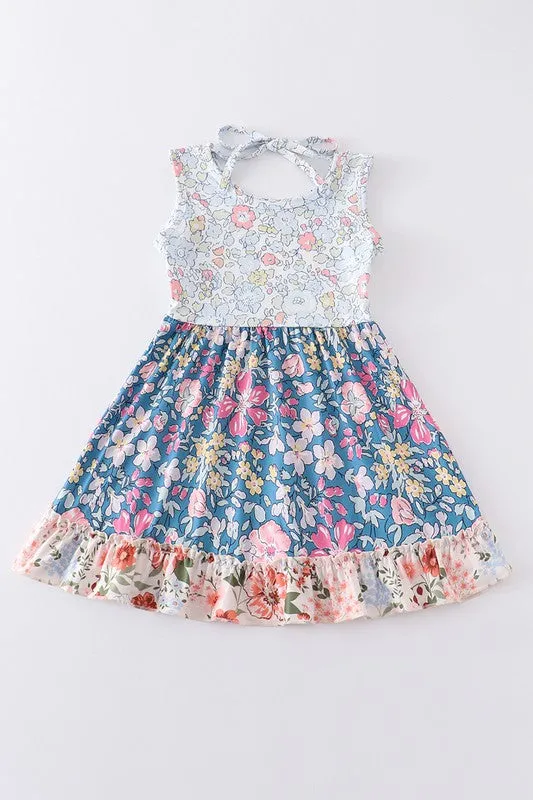 Navy floral print ruffle dress