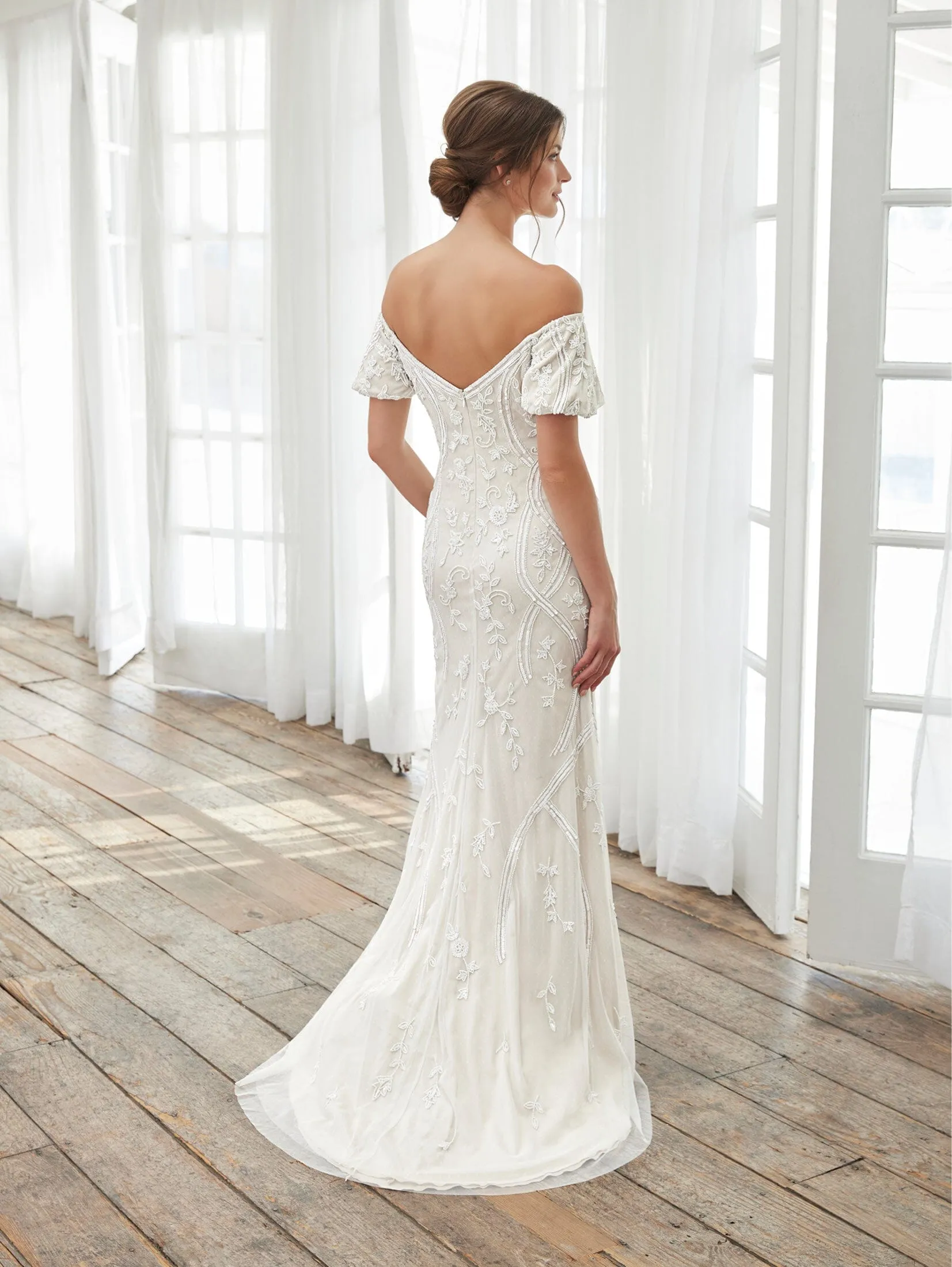 Off Shoulder Slit Bridal Dress by Adrianna Papell 40405