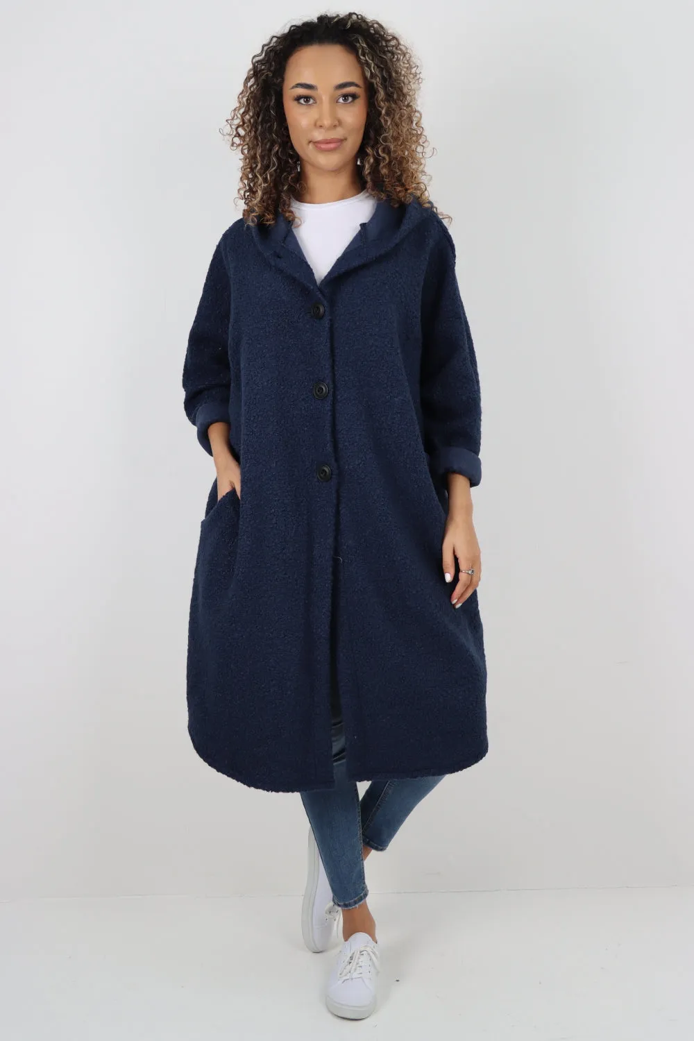 Oversized Pockets Hooded Long Sleeve Coat