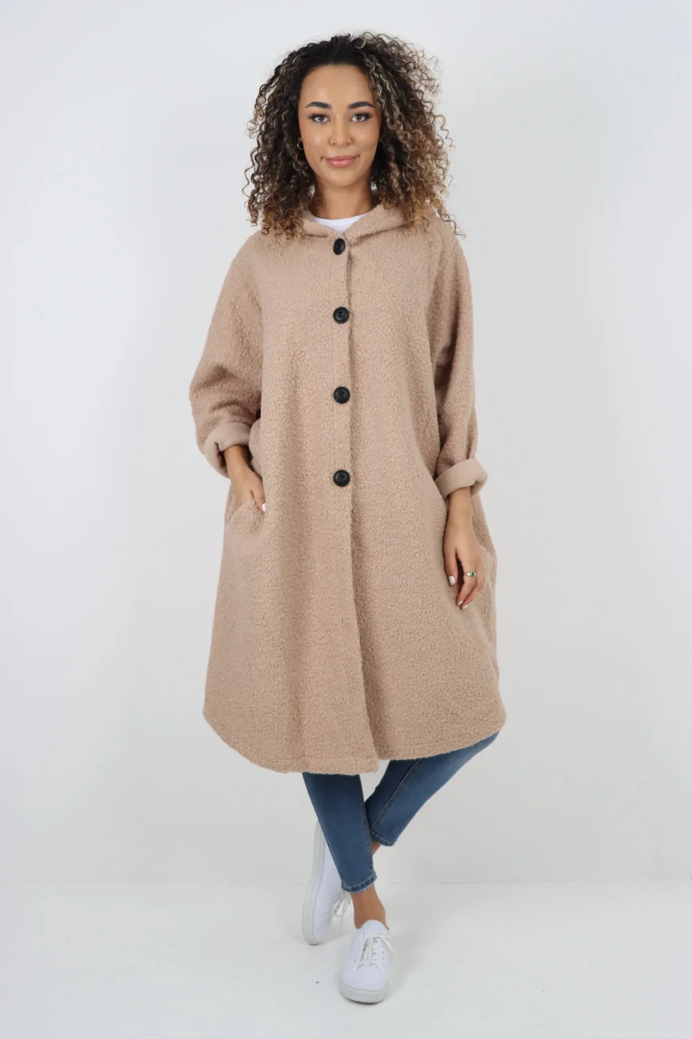 Oversized Pockets Hooded Long Sleeve Coat