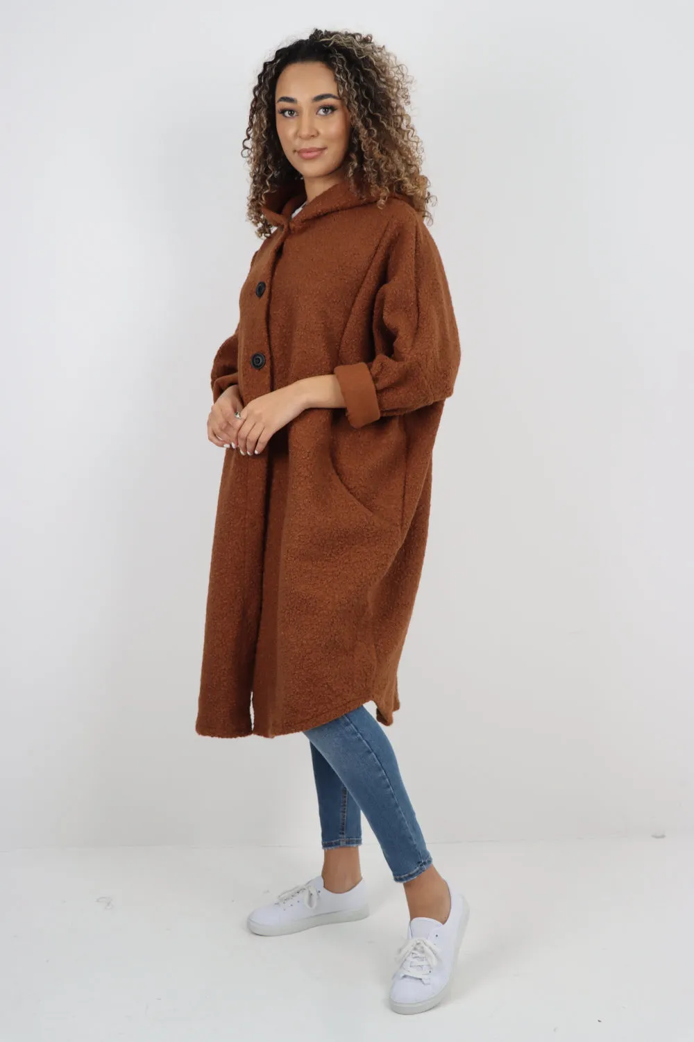 Oversized Pockets Hooded Long Sleeve Coat