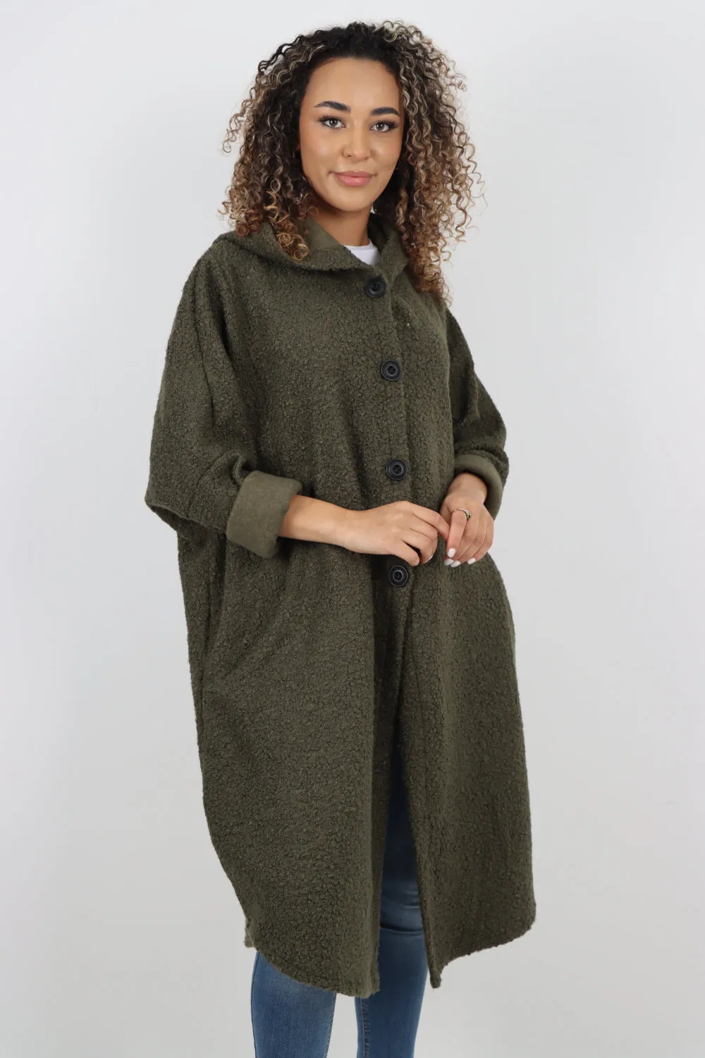 Oversized Pockets Hooded Long Sleeve Coat