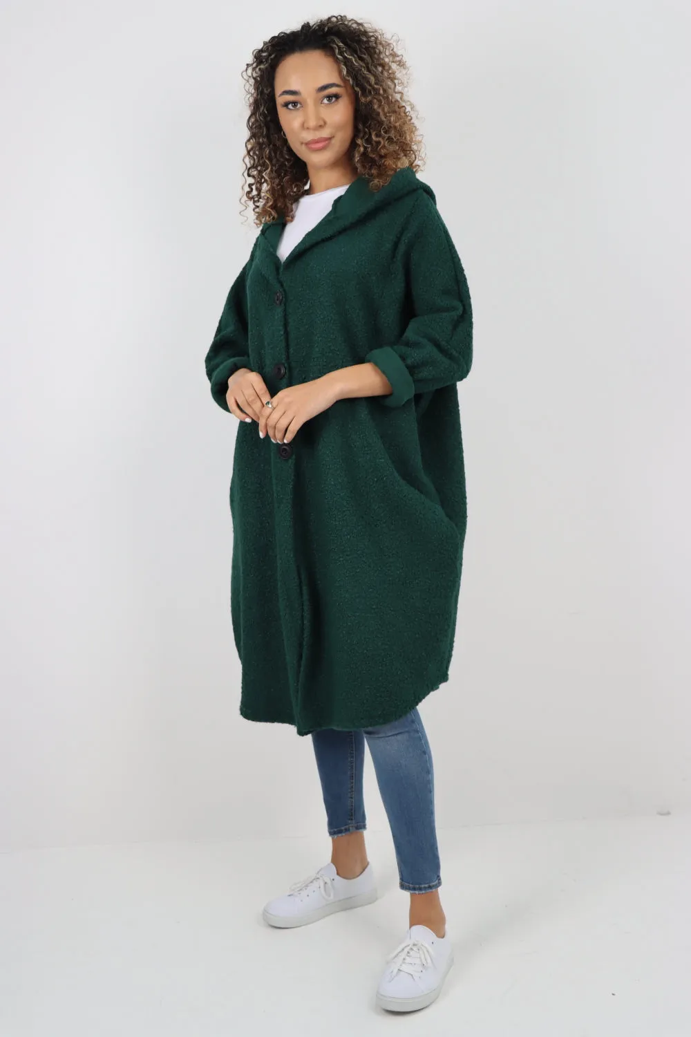 Oversized Pockets Hooded Long Sleeve Coat