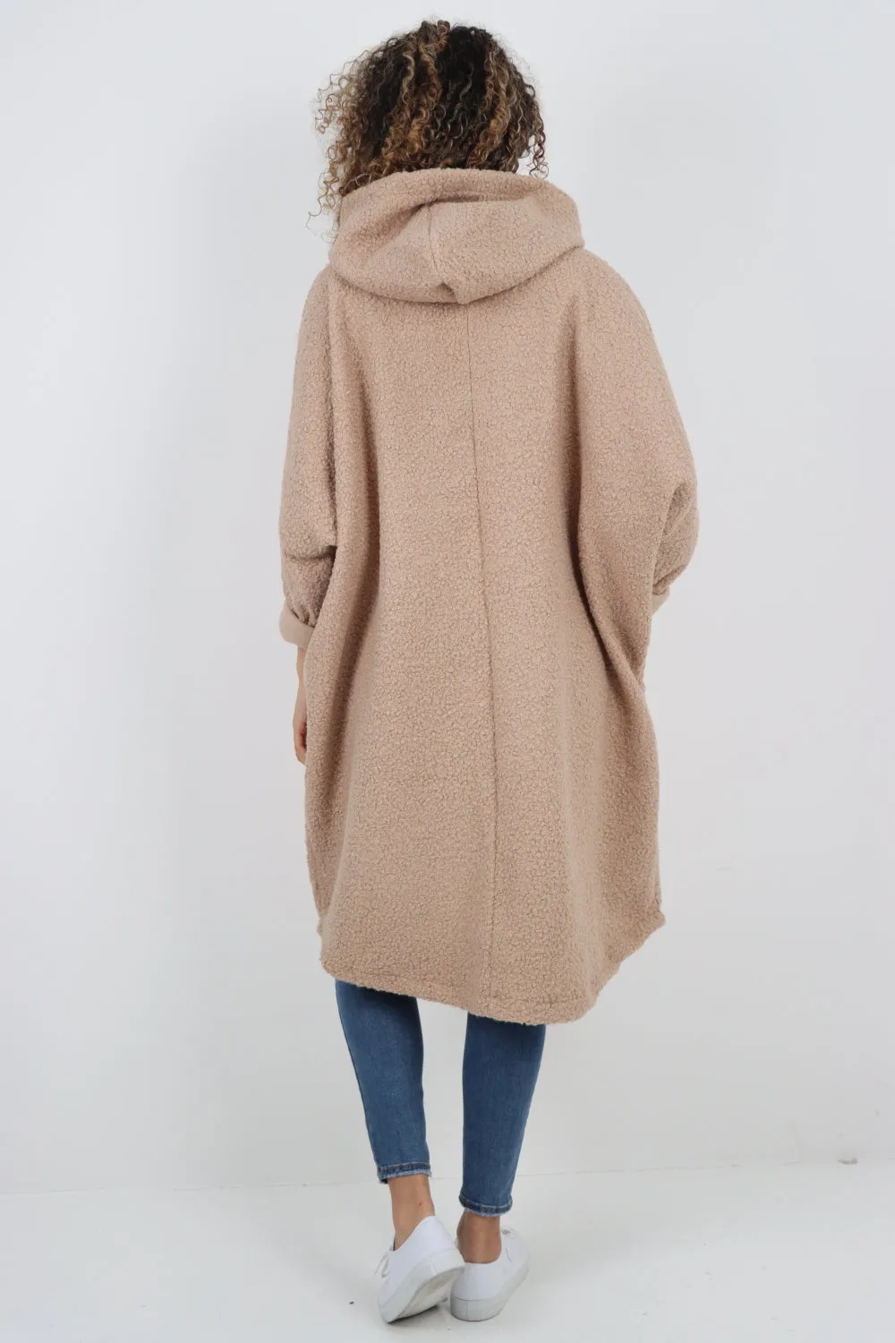 Oversized Pockets Hooded Long Sleeve Coat