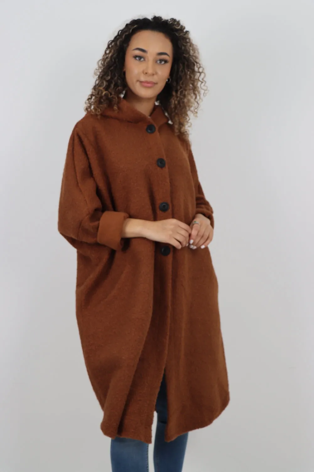 Oversized Pockets Hooded Long Sleeve Coat