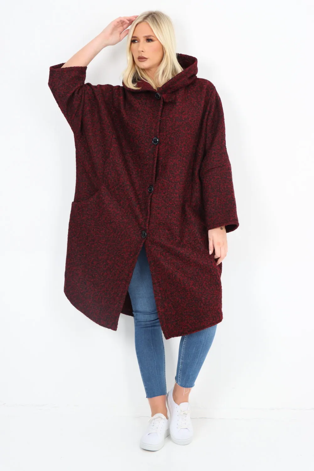 Oversized Pockets Hooded Long Sleeve Coat