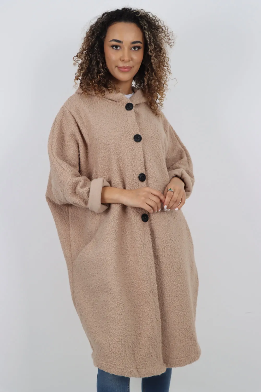 Oversized Pockets Hooded Long Sleeve Coat