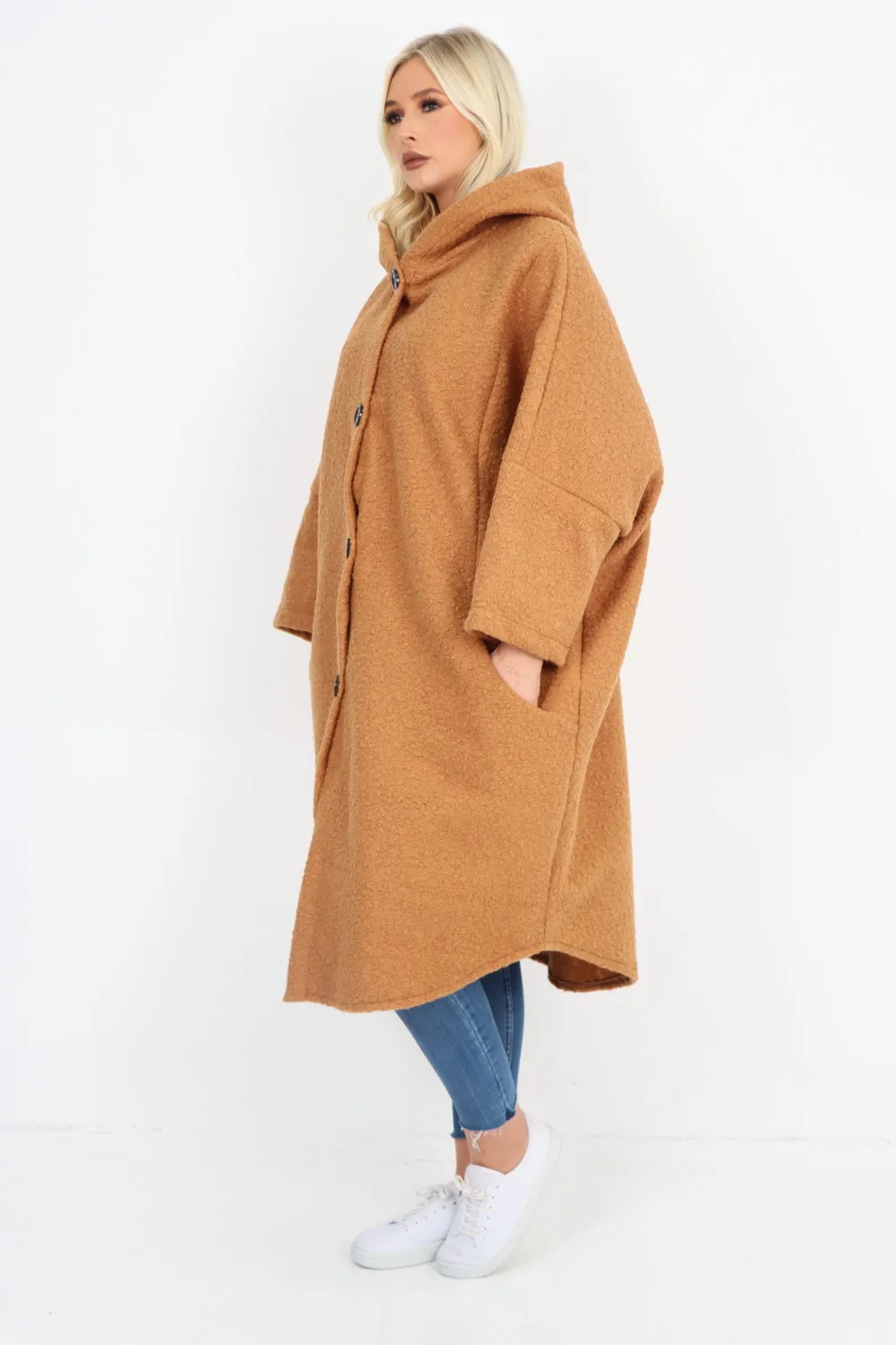 Oversized Pockets Hooded Long Sleeve Coat