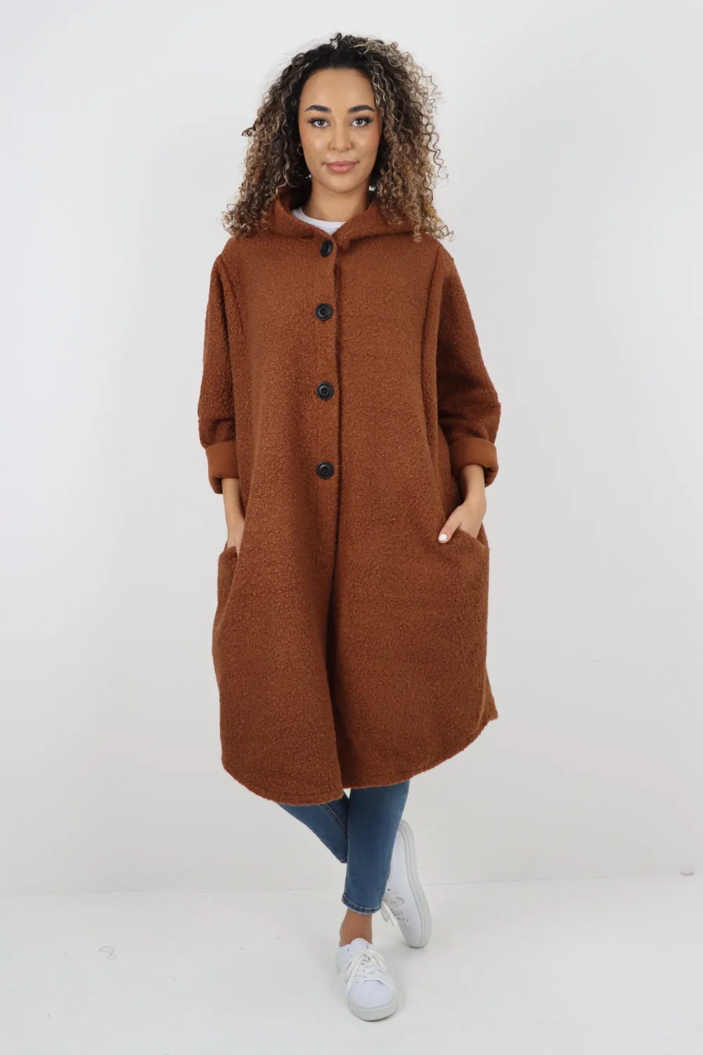 Oversized Pockets Hooded Long Sleeve Coat