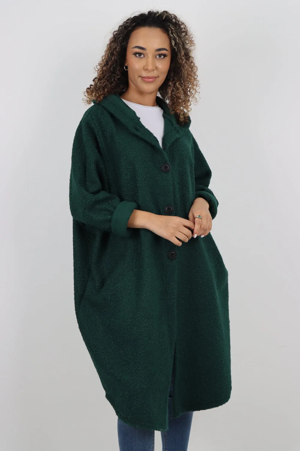 Oversized Pockets Hooded Long Sleeve Coat