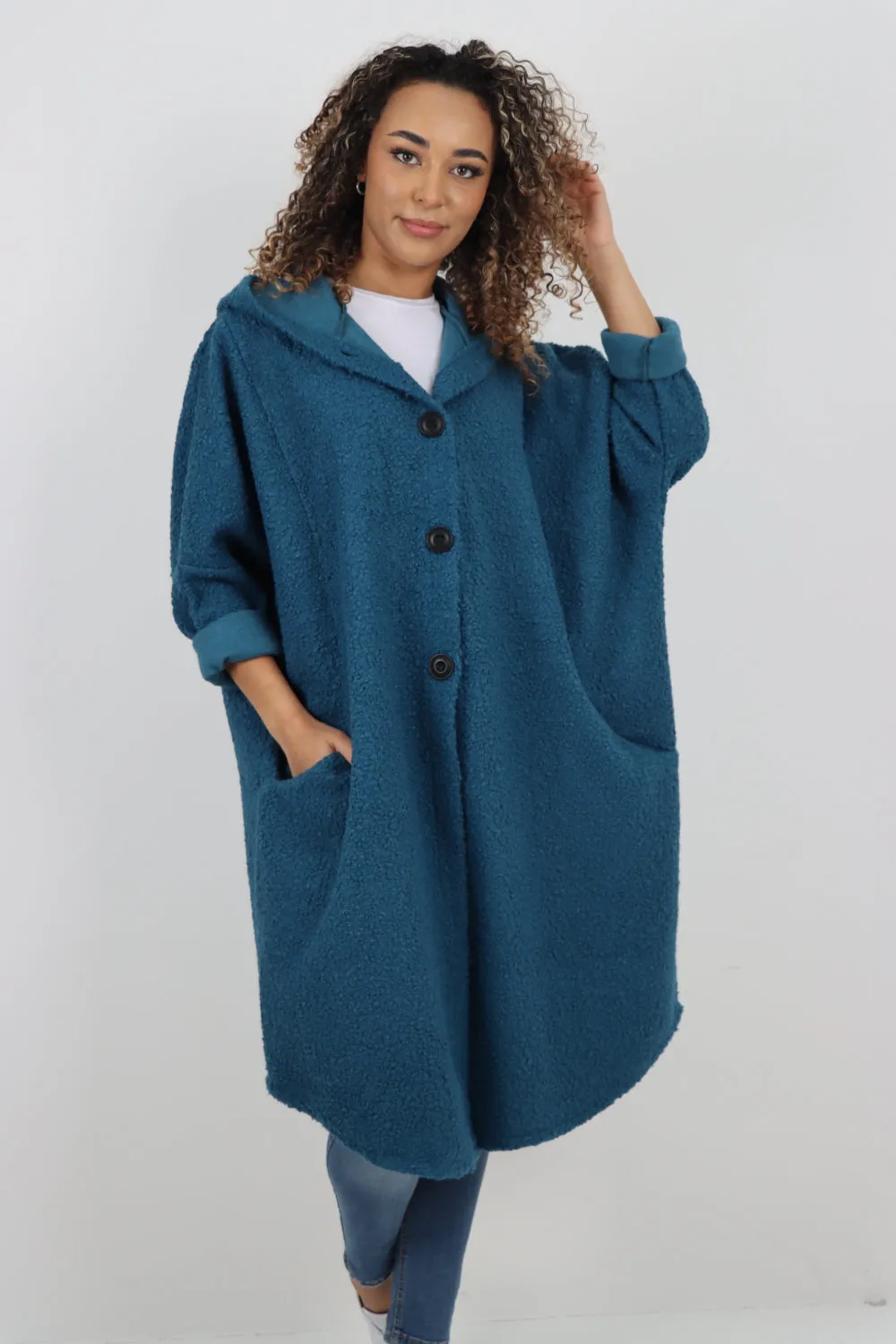Oversized Pockets Hooded Long Sleeve Coat