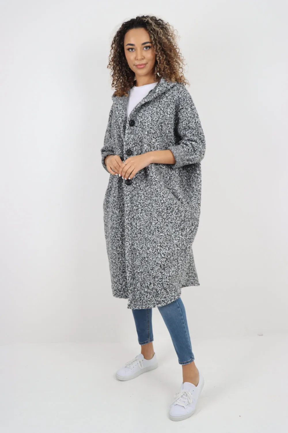 Oversized Pockets Hooded Long Sleeve Coat
