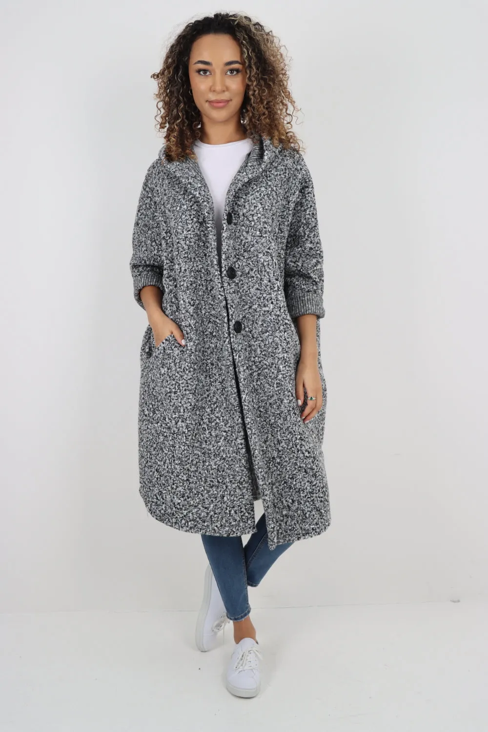 Oversized Pockets Hooded Long Sleeve Coat