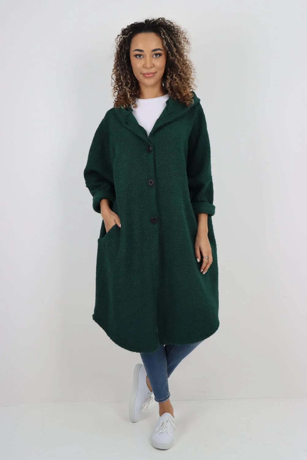 Oversized Pockets Hooded Long Sleeve Coat