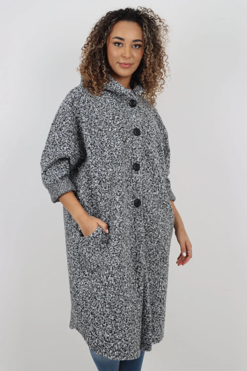 Oversized Pockets Hooded Long Sleeve Coat