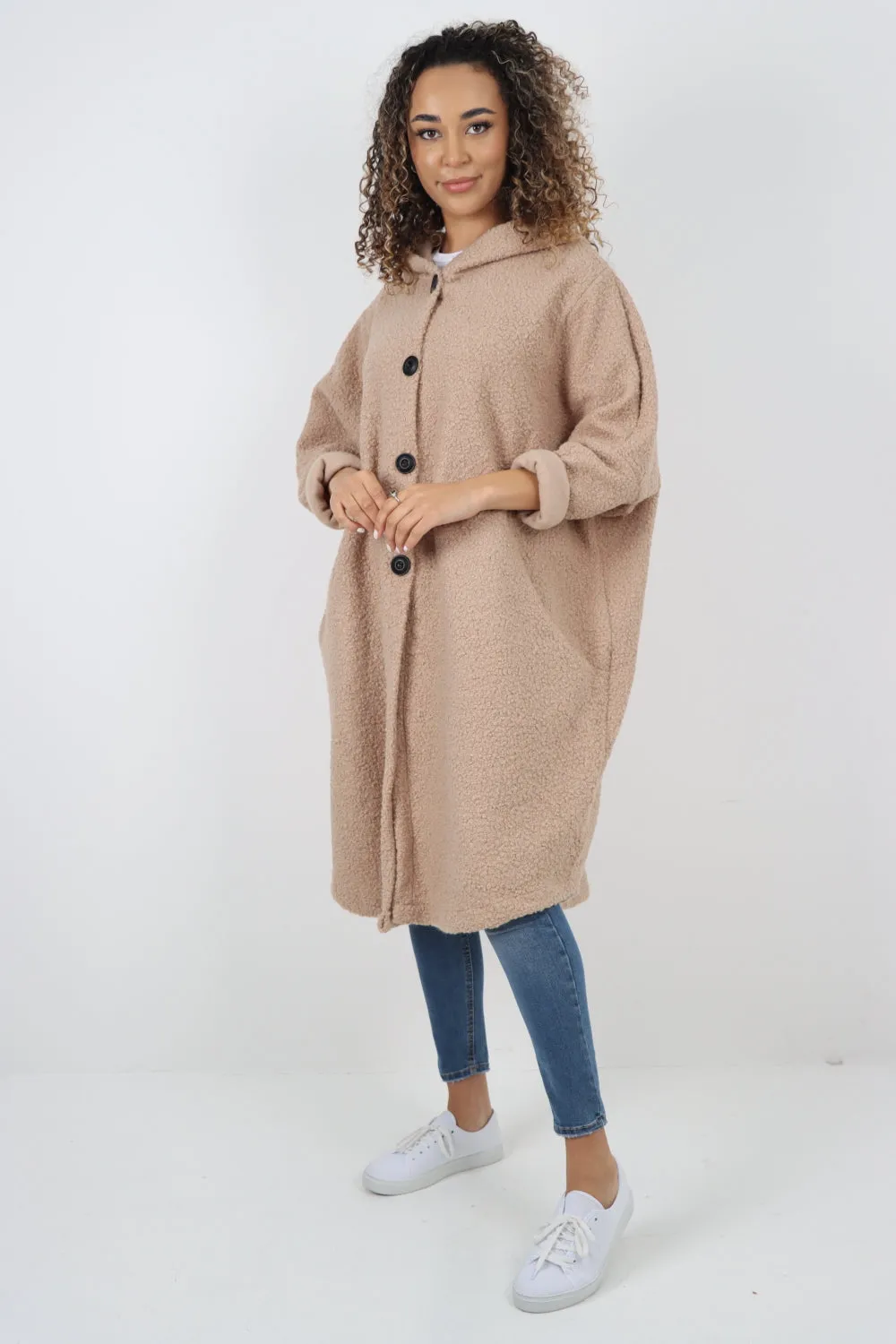 Oversized Pockets Hooded Long Sleeve Coat