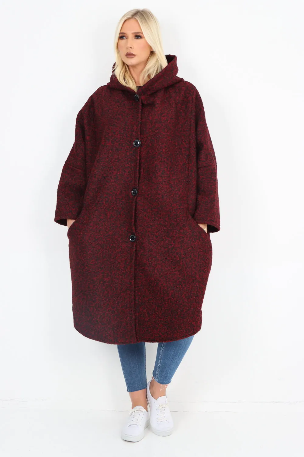 Oversized Pockets Hooded Long Sleeve Coat