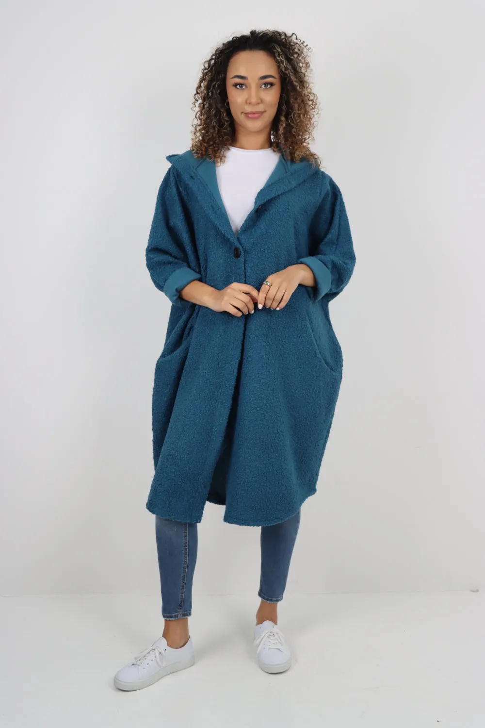 Oversized Pockets Hooded Long Sleeve Coat