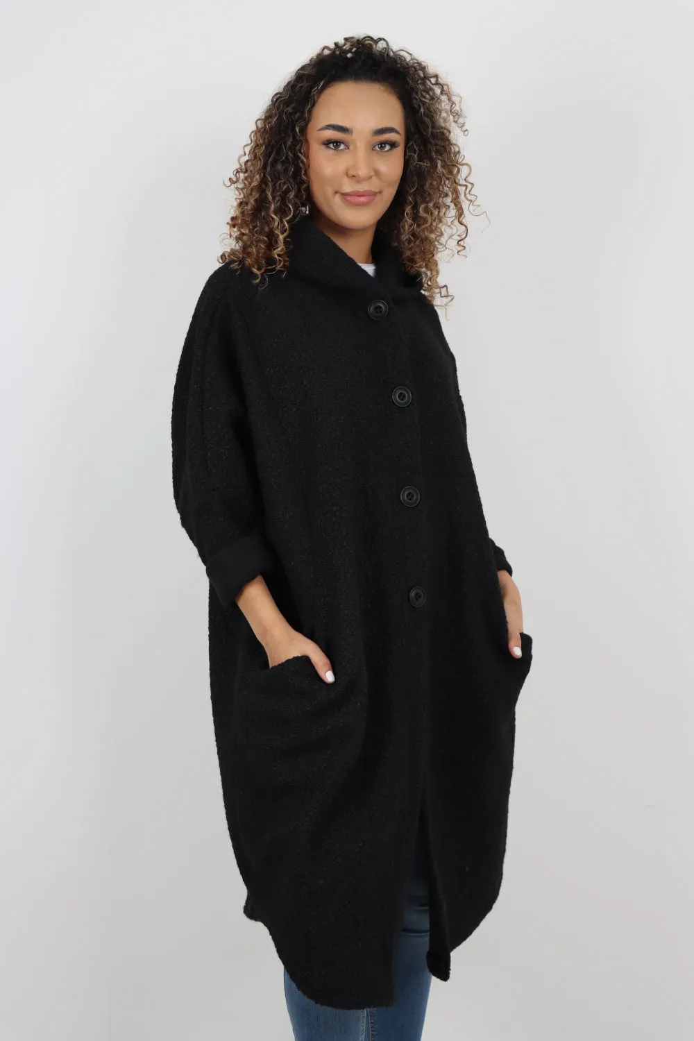 Oversized Pockets Hooded Long Sleeve Coat