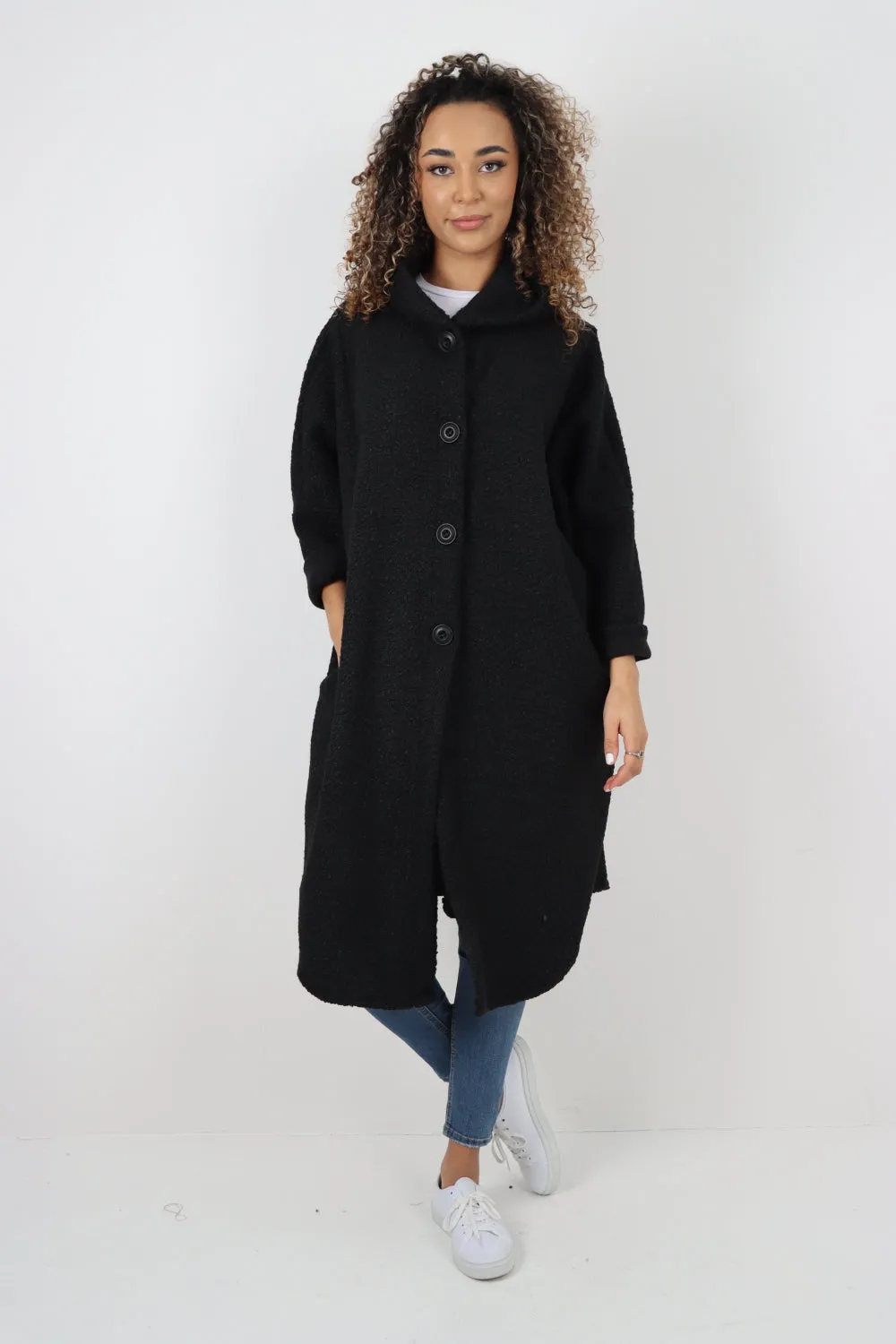 Oversized Pockets Hooded Long Sleeve Coat
