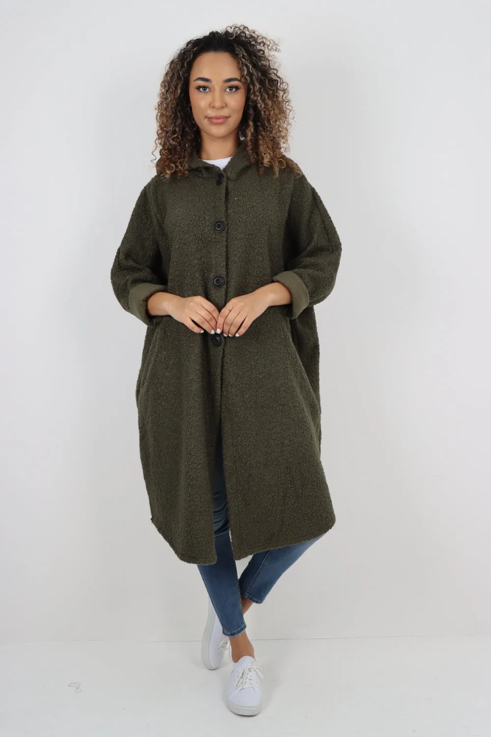 Oversized Pockets Hooded Long Sleeve Coat