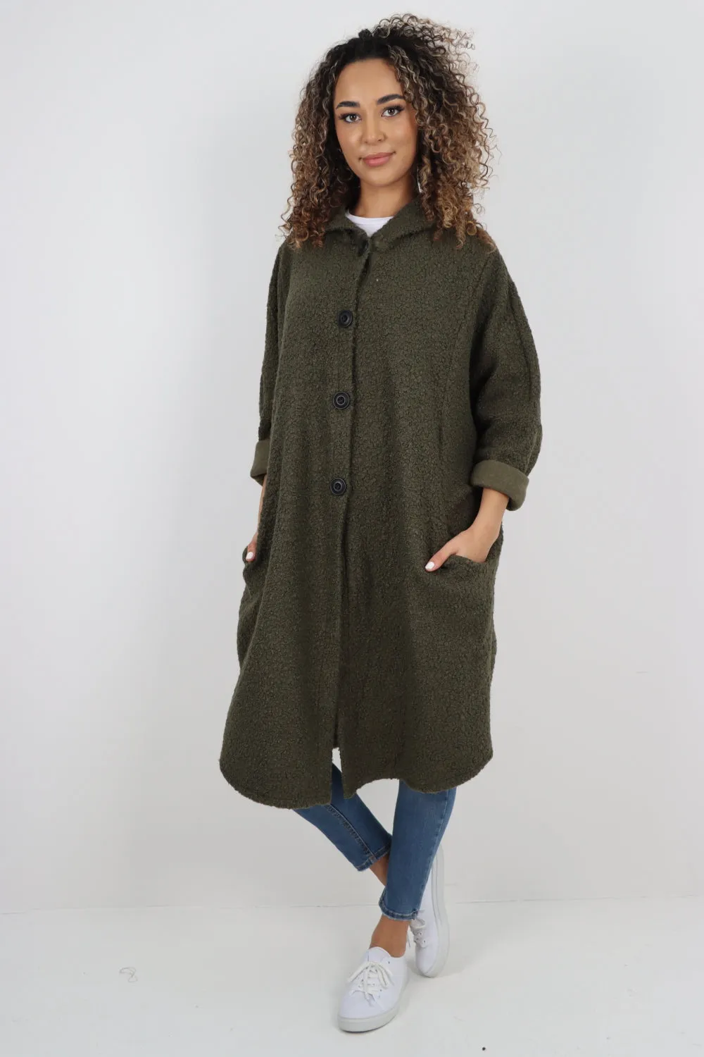 Oversized Pockets Hooded Long Sleeve Coat