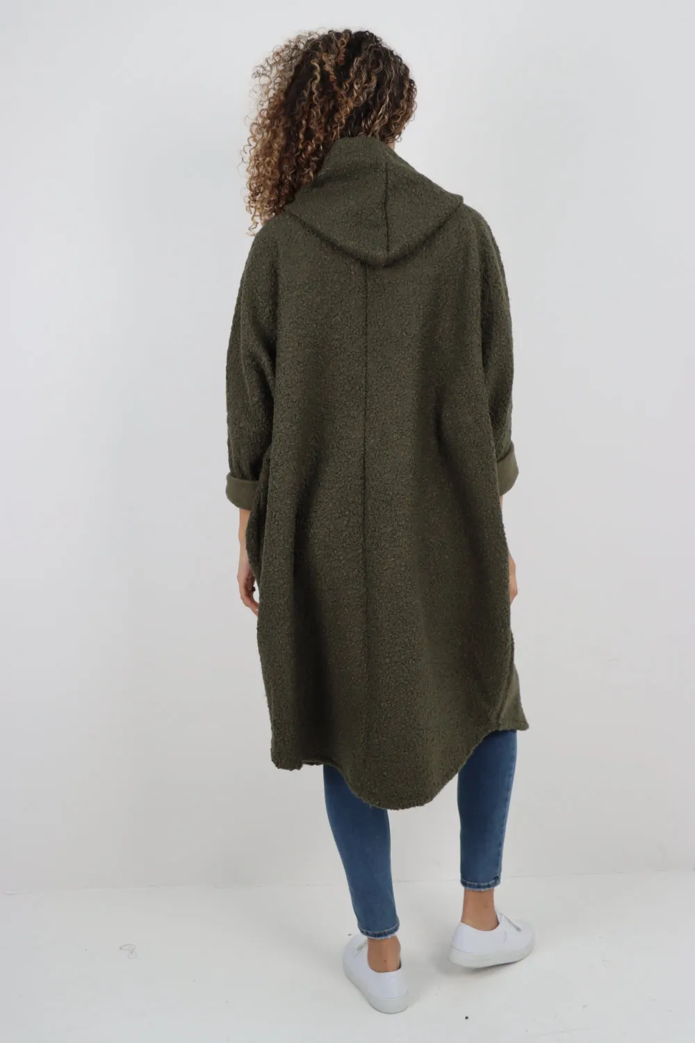 Oversized Pockets Hooded Long Sleeve Coat