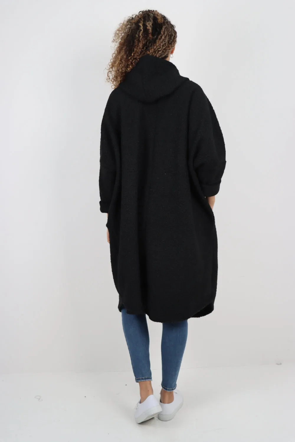 Oversized Pockets Hooded Long Sleeve Coat