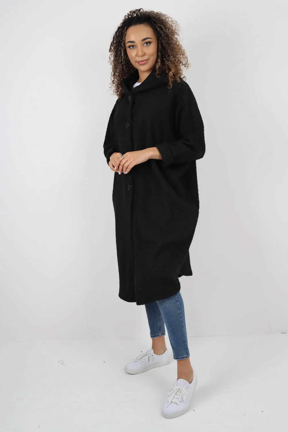 Oversized Pockets Hooded Long Sleeve Coat
