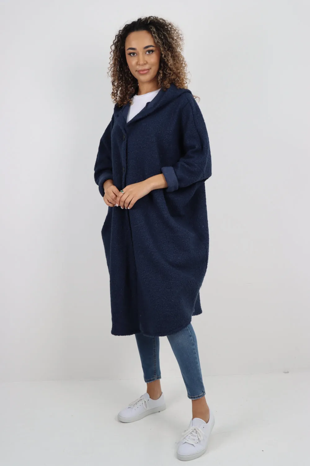 Oversized Pockets Hooded Long Sleeve Coat