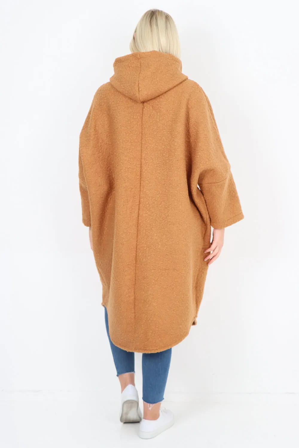 Oversized Pockets Hooded Long Sleeve Coat