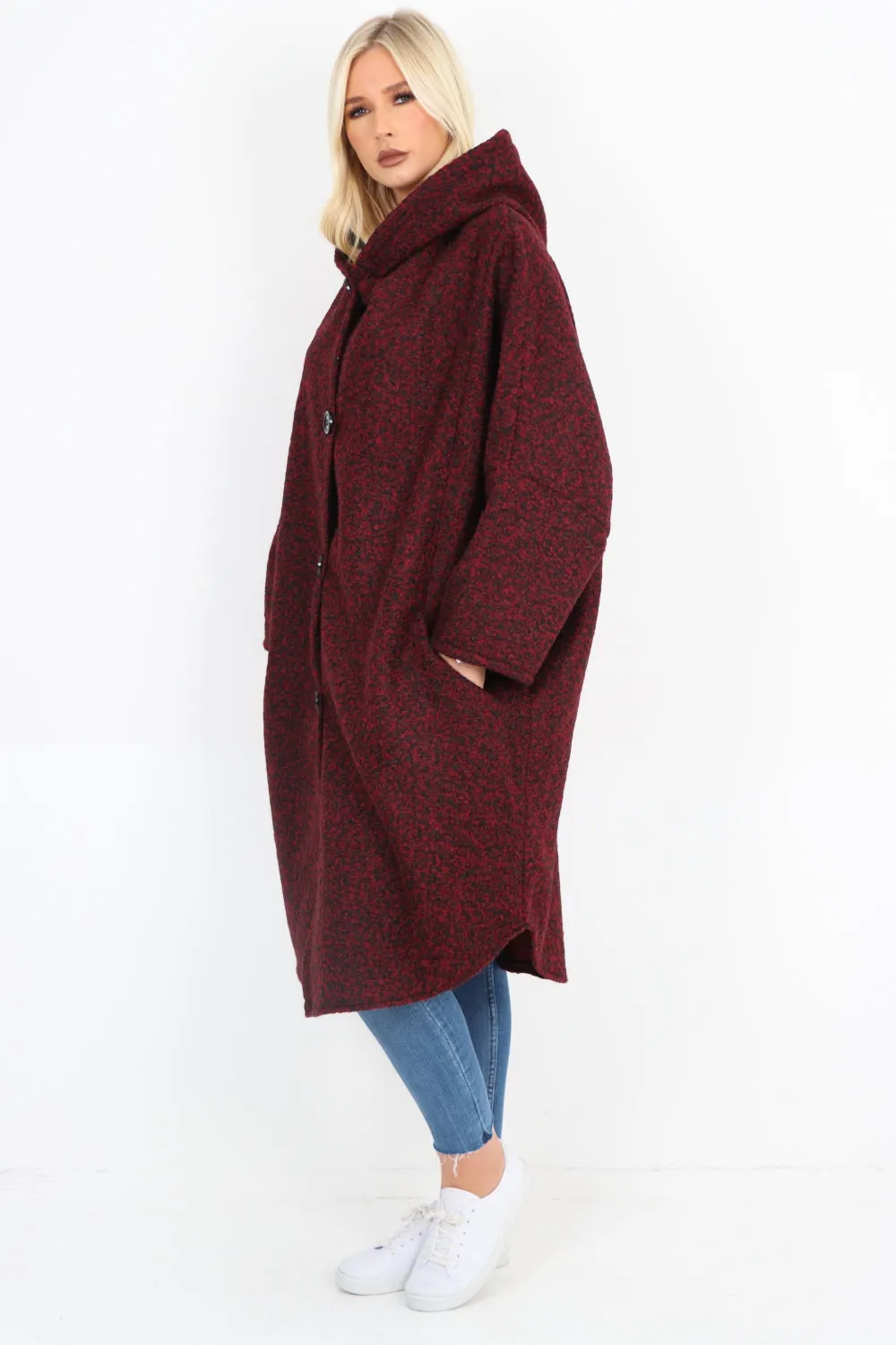 Oversized Pockets Hooded Long Sleeve Coat
