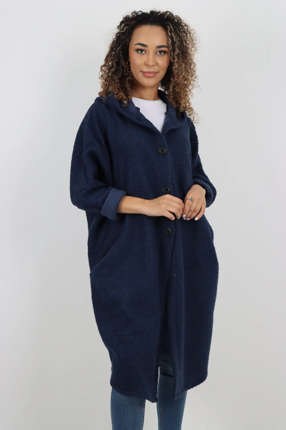 Oversized Pockets Hooded Long Sleeve Coat