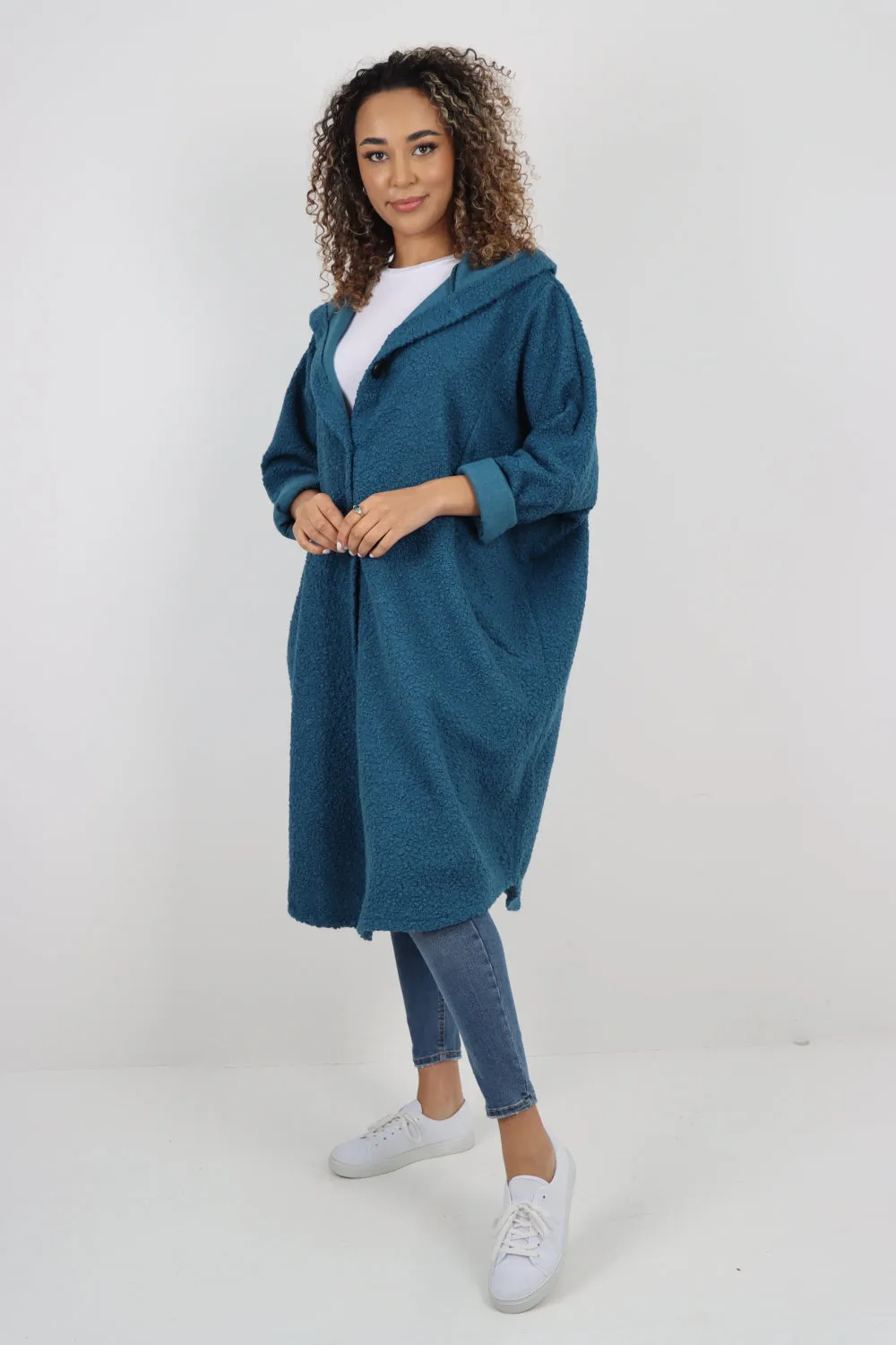 Oversized Pockets Hooded Long Sleeve Coat