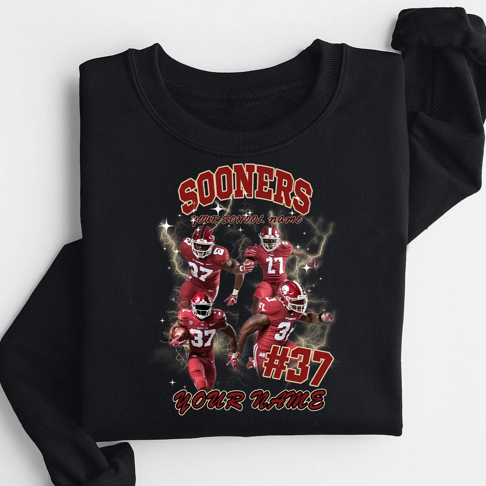 Personalized Football T-Shirt Hoodie Sweatshirt, Oklahoma Sooners Football, Custom Player Name Number, OU Football Fans Gift