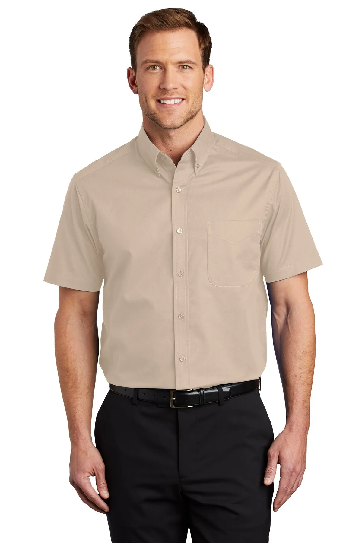 Port Authority Tall Short Sleeve Custom Easy Care Shirts, Stone
