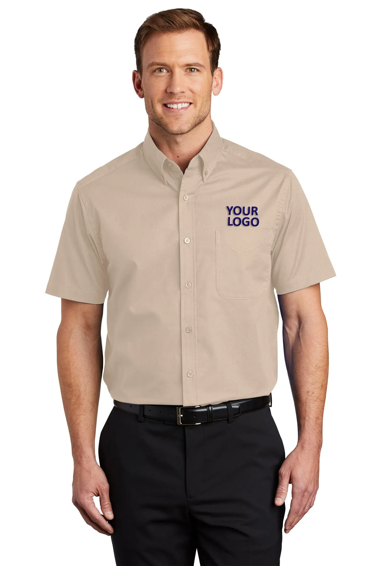 Port Authority Tall Short Sleeve Custom Easy Care Shirts, Stone