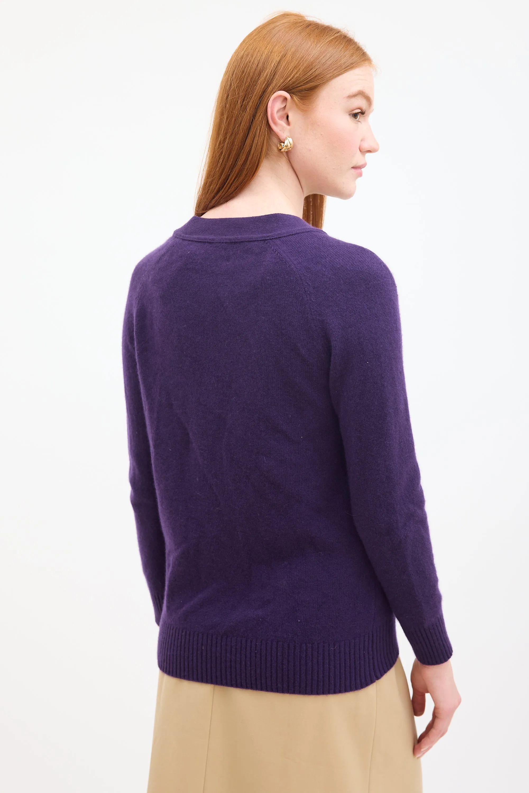 Purple Cashmere Knit V-Neck Cardigan