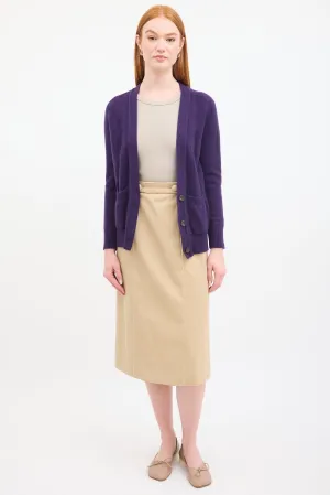 Purple Cashmere Knit V-Neck Cardigan