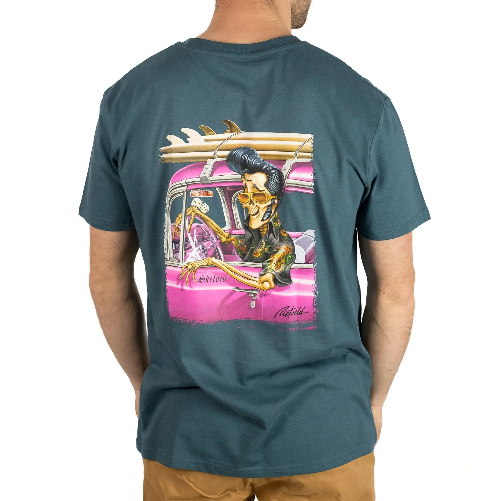 Rietveld Mens Skelvis Classic Graphic T-Shirt - Teal