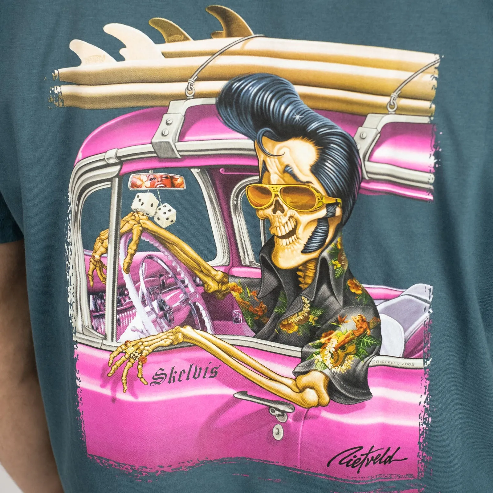 Rietveld Mens Skelvis Classic Graphic T-Shirt - Teal