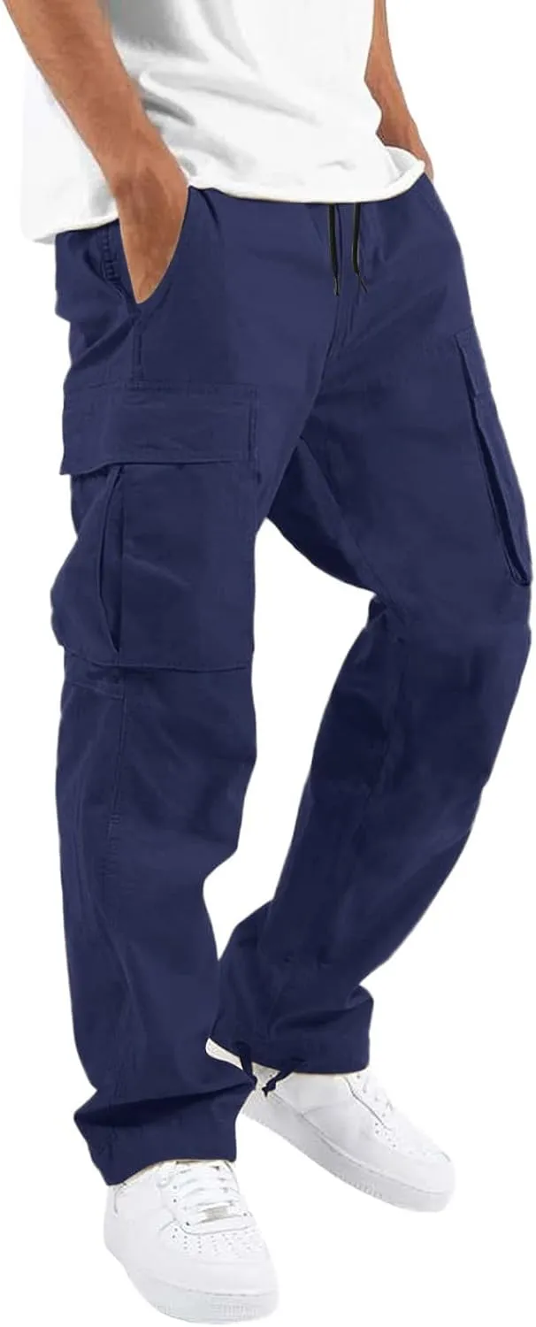 sdbrld Cargo Pants For Men Men's Fashion Relaxed Fit Beach Pants Streetwear Baggy Trousers Cargo Pants with Zipper Pockets