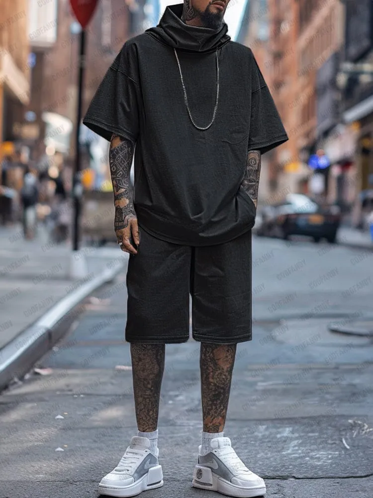 Stylish Loose Turtleneck T-shirt Shorts Set