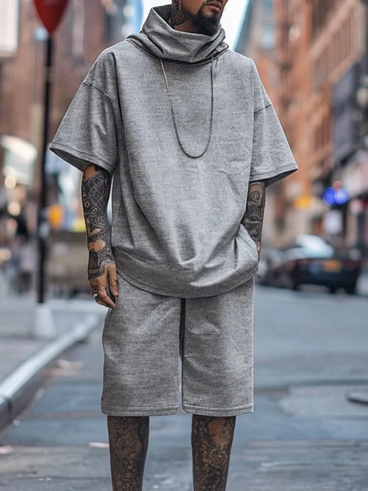 Stylish Loose Turtleneck T-shirt Shorts Set