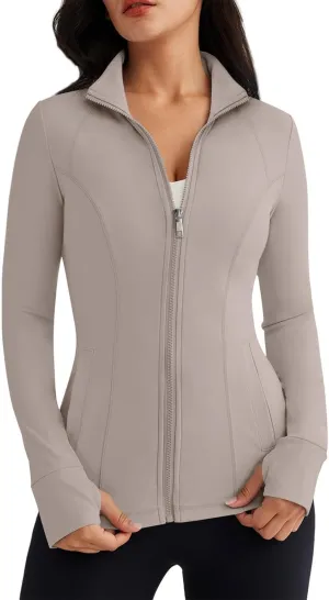 Trendy Queen Womens Lightweight Zip Up Jackets Mock Turtleneck Fall Hoodies Fitted 2024 Athletic Workout Clothes with Pockets