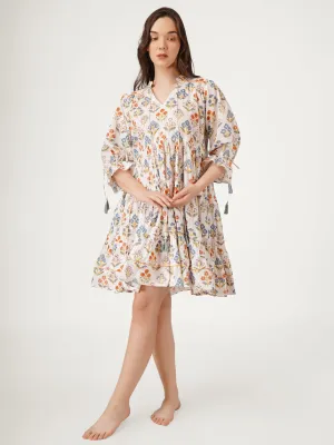 White Cotton Printed Anti Fit Dress