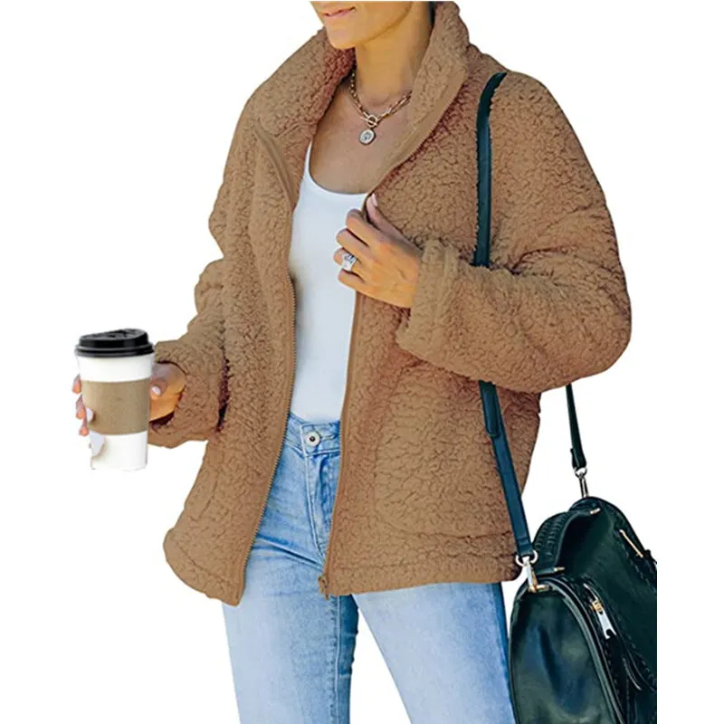 Winter Women Clothing Wholesale Coats Thick Outerwear Solid Color Casual Style