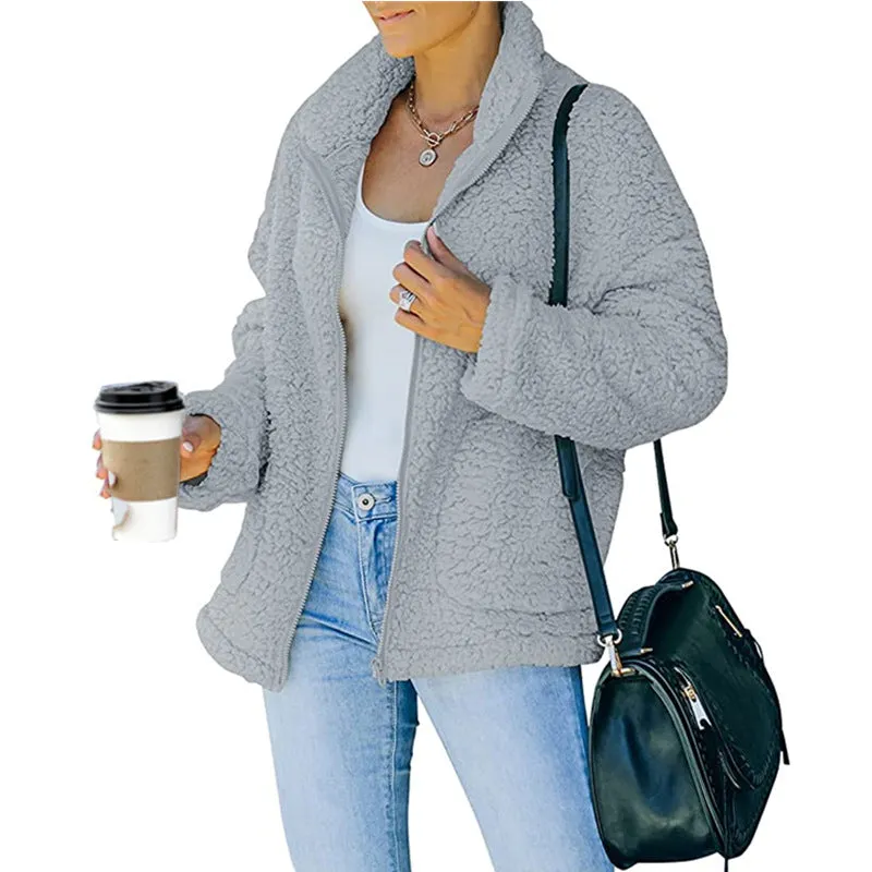 Winter Women Clothing Wholesale Coats Thick Outerwear Solid Color Casual Style